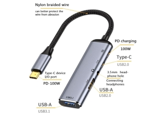 5-in-1 USB-C Hub Multiport Adapter 3.5mm Audio USB mit Power Delivery
