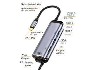 6-in-1 USB-C Hub Multiport Adapter HDMI VGA USB mit Power Delivery
