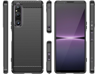 Sony Xperia 1 V Carbon Gummi Hülle TPU Case schwarz