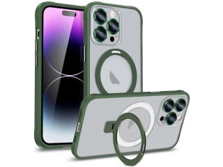 Apple iPhone 14 Pro Fallschutz Hülle mit MagSafe Standring nachtgrün