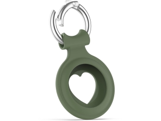 Apple Airtag Liquid Silikon Heart Case mit Anhänger olivgrün
