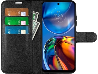 Motorola Moto E32s Lederhülle Portemonnaie Karten Etui schwarz