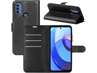 Motorola Moto E20 Lederhülle Portemonnaie Karten Etui schwarz