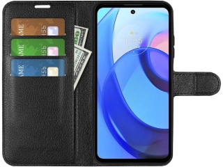 Motorola Moto E20 Lederhülle Portemonnaie Karten Etui schwarz