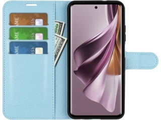 Oppo Reno10 Pro Lederhülle Portemonnaie Karten Etui hellblau