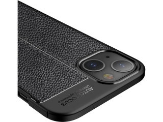 Apple iPhone 15 Leder Design Gummi Hülle TPU Cover schwarz