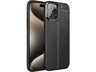 Apple iPhone 15 Pro Leder Design Gummi Hülle TPU Cover schwarz