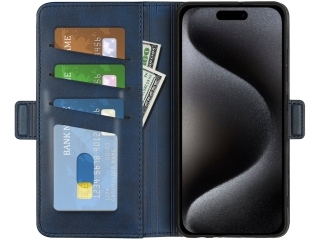 Apple iPhone 15 Pro Max Leder Hülle Karten Ledertasche dunkelblau