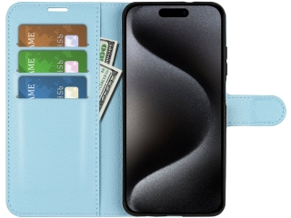 Apple iPhone 15 Pro Max Lederhülle Portemonnaie Karten Etui hellblau