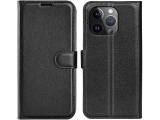 Apple iPhone 15 Pro Max Lederhülle Portemonnaie Karten Etui schwarz