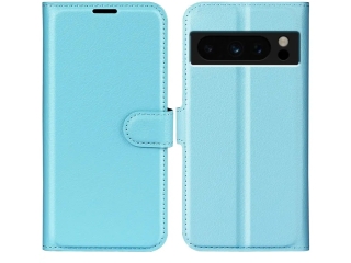 Google Pixel 8 Pro Lederhülle Portemonnaie Karten Etui hellblau