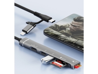 7-in-1 Lightning USB-C OTG Kamera SD Card Adapter USB Hub & Charge-In