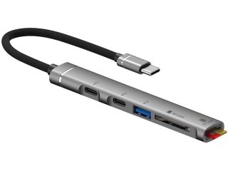 6-in-1 USB-C OTG Kamera SD Card Adapter USB Hub & Charge-In