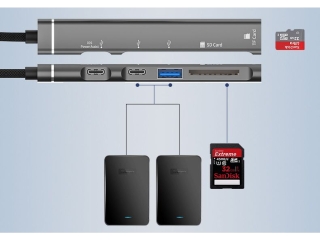 6-in-1 USB-C OTG Kamera SD Card Adapter USB Hub & Charge-In