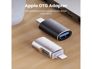 Lightning to USB-C and USB 3.0 Photo Camera Drive OTG Adapter silber