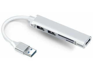 USB-C OTG Hub 3-Fach USB 3.0 SD MicroSD Karten Slot Cardreader weiss