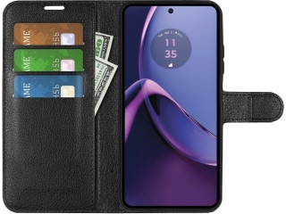 Motorola Moto G84 5G Lederhülle Portemonnaie Karten Etui schwarz