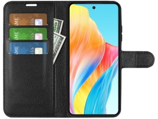 Oppo A58 4G Lederhülle Portemonnaie Karten Etui schwarz