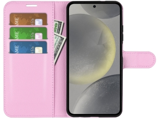 Samsung Galaxy S24 Lederhülle Portemonnaie Karten Etui rosa