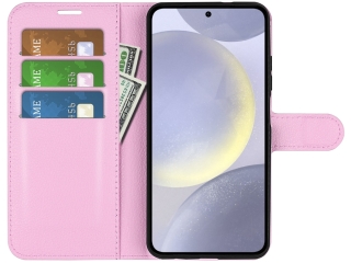 Samsung Galaxy S24+ Lederhülle Portemonnaie Karten Etui rosa