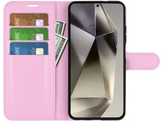 Samsung Galaxy S24 Ultra Lederhülle Portemonnaie Karten Etui rosa