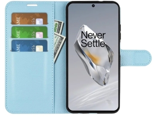OnePlus 12 Lederhülle Portemonnaie Karten Etui hellblau