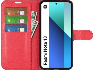 Xiaomi Redmi Note 13 4G Lederhülle Portemonnaie Karten Etui rot