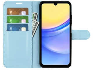 Samsung Galaxy A15 5G Lederhülle Portemonnaie Karten Etui hellblau