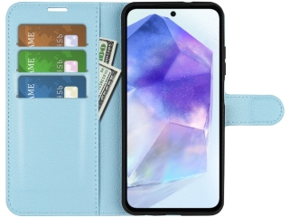 Samsung Galaxy A55 5G Lederhülle Portemonnaie Karten Etui hellblau