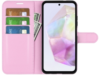 Samsung Galaxy A35 5G Lederhülle Portemonnaie Karten Etui rosa