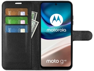 Motorola Moto G42 Lederhülle Portemonnaie Karten Etui schwarz