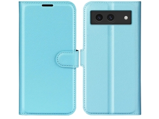 Google Pixel 8a Lederhülle Portemonnaie Karten Etui hellblau