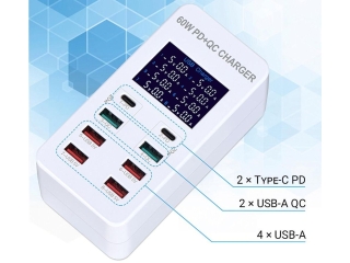8-Fach Smart USB Charger 60W USB-C Power Delivery Ladegerät