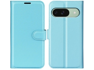 Google Pixel 9 Lederhülle Portemonnaie Karten Etui hellblau