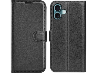 Apple iPhone 16 Lederhülle Portemonnaie Karten Etui schwarz