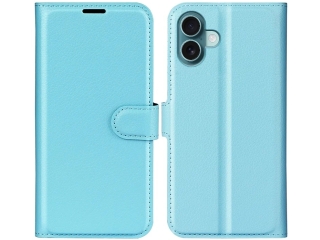 Apple iPhone 16 Lederhülle Portemonnaie Karten Etui hellblau