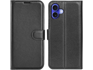 Apple iPhone 16 Plus Lederhülle Portemonnaie Karten Etui schwarz