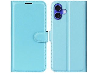 Apple iPhone 16 Plus Lederhülle Portemonnaie Karten Etui hellblau