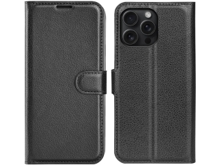 Apple iPhone 16 Pro Lederhülle Portemonnaie Karten Etui schwarz