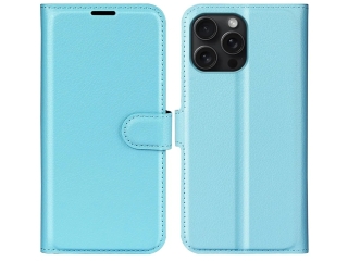 Apple iPhone 16 Pro Max Lederhülle Portemonnaie Karten Etui hellblau