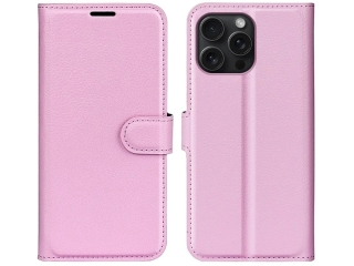 Apple iPhone 16 Pro Max Lederhülle Portemonnaie Karten Etui rosa