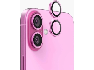 Apple iPhone 16 Plus Kameraschutz Glas mit Aluminiumrahmen pink