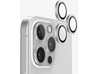 Apple iPhone 16 Pro Kameraschutz Glas mit Aluminiumrahmen silber