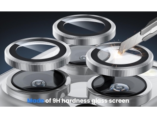 Apple iPhone 16 Pro Max Kameraschutz Glas mit Aluminiumrahmen silber