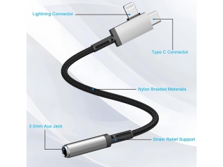 2-in-1 USB Type C & Lightning zu 3.5mm Klinke Kopfhörer Adapter