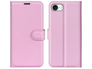 Apple iPhone 16e Lederhülle Portemonnaie Karten Etui rosa
