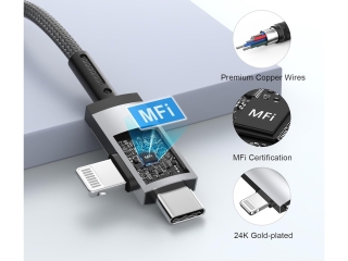 2-in-1 USB Type C & Lightning zu 3.5mm Klinke AUX Kabel 1m