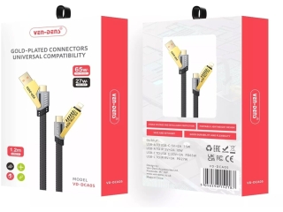 Ven-Dens 4-in-1 Flexible Flip USB-C Lightning USB-A 65W PD Kabel 1.2m