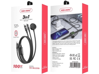 Ven-Dens 3-in-1 Flexible USB-C iPhone & Watch Data & Charge Kabel 1.2m