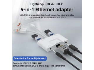 Dual Head USB-C/USB-A Lightning Multiport Adapter zu Ethernet 3.5 mm